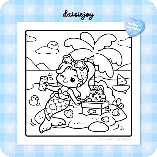 Cute Mermaid Coloring (PDF Download)