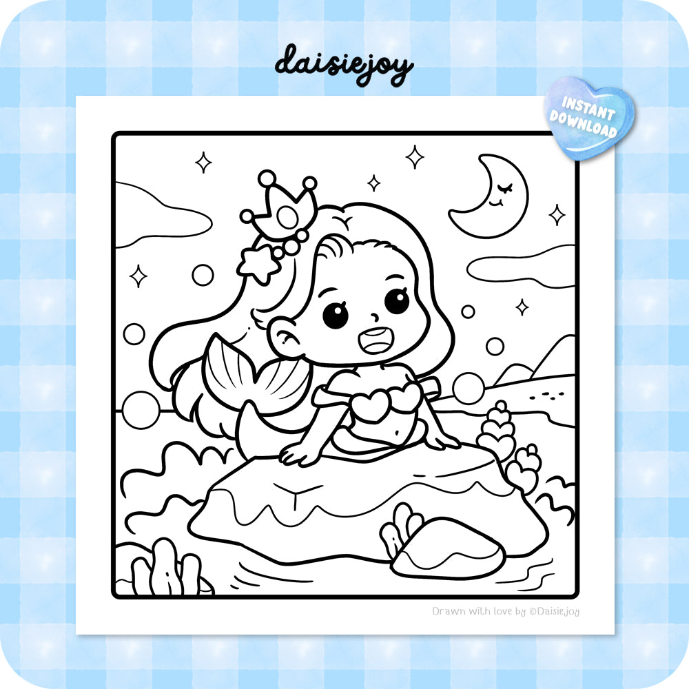 Cute Mermaid Coloring (PDF Download)