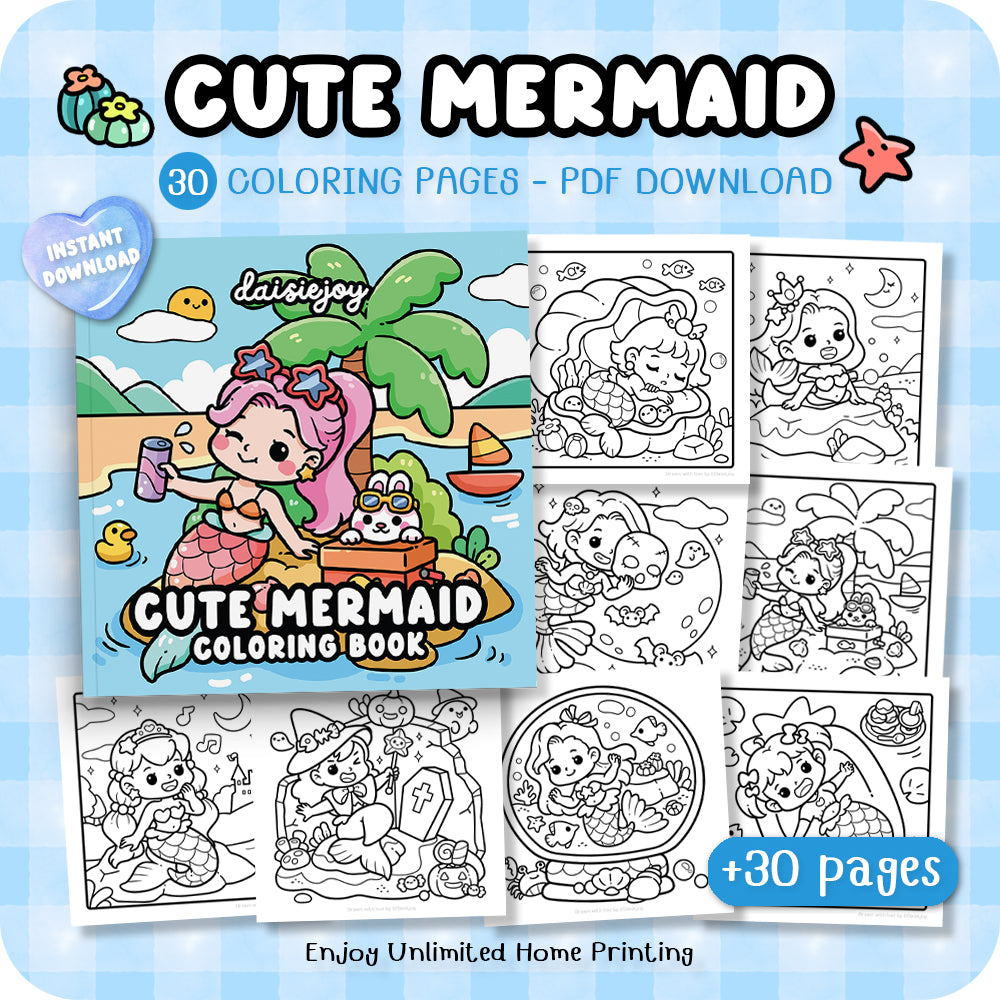 Cute Mermaid Coloring (PDF Download)