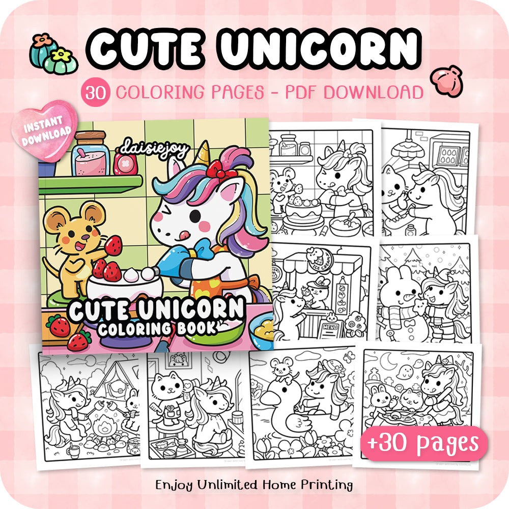 Cute Unicorn Coloring (PDF Download)