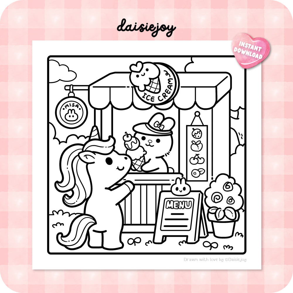 Cute Unicorn Coloring (PDF Download)