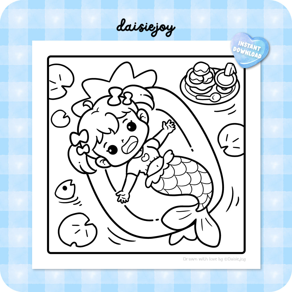 Cute Mermaid Coloring (PDF Download)