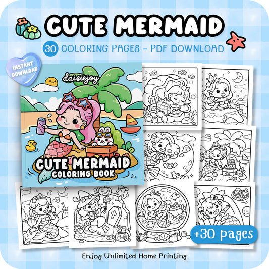 Cute Mermaid Coloring (PDF Download)