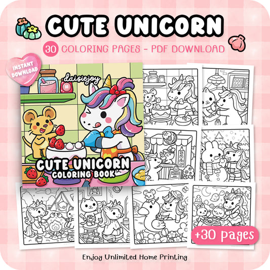 Cute Unicorn Coloring (PDF Download)